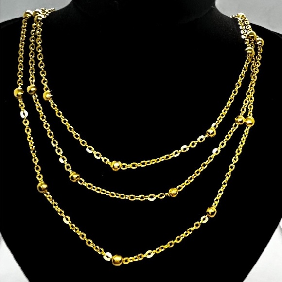NWOT Stainless Steel 18K Gold Plated Tripled Layers Necklace - Picture 7 of 8